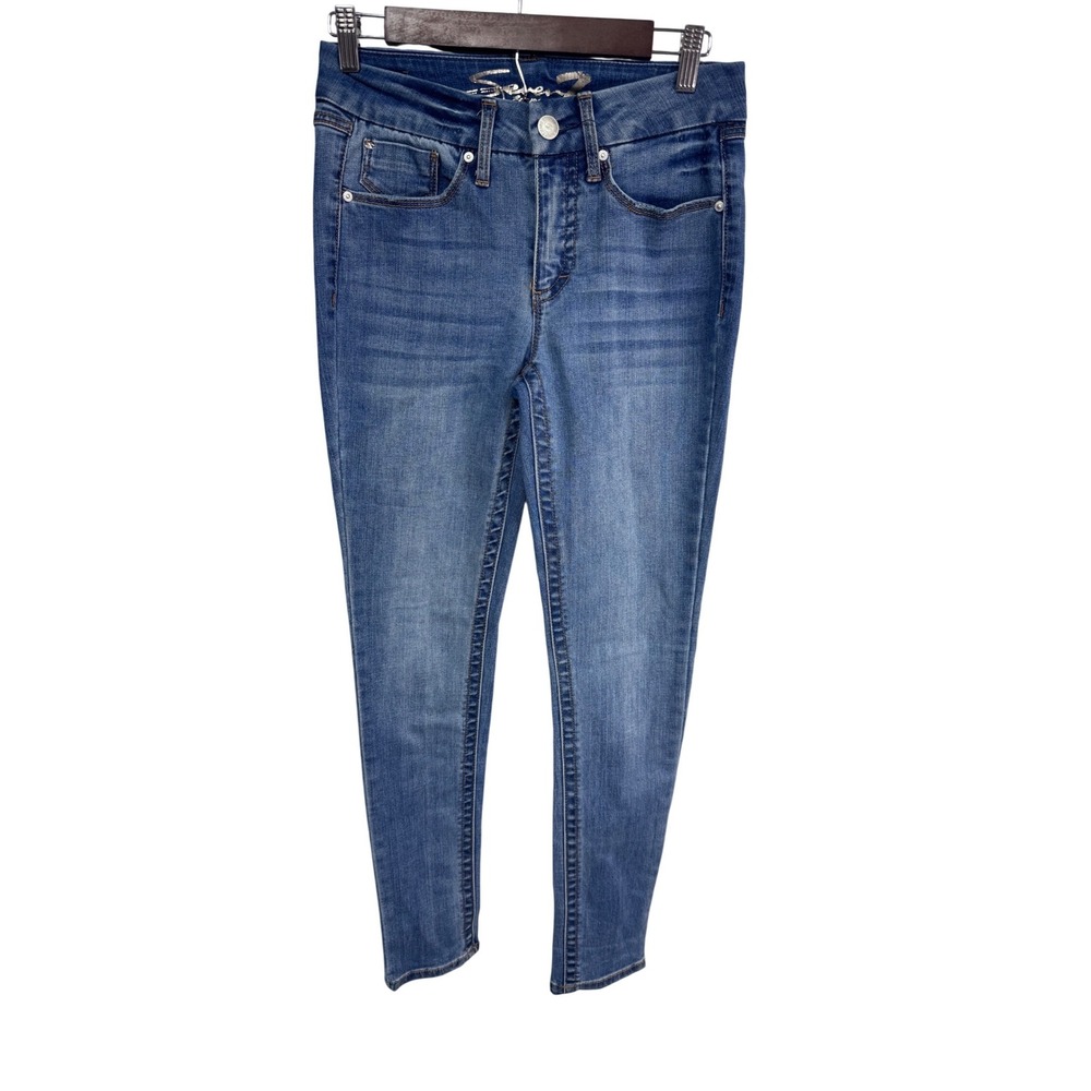 Seven7 2 Blue Tummyless High Rise Skinny Jeans Women's Stretch Denim